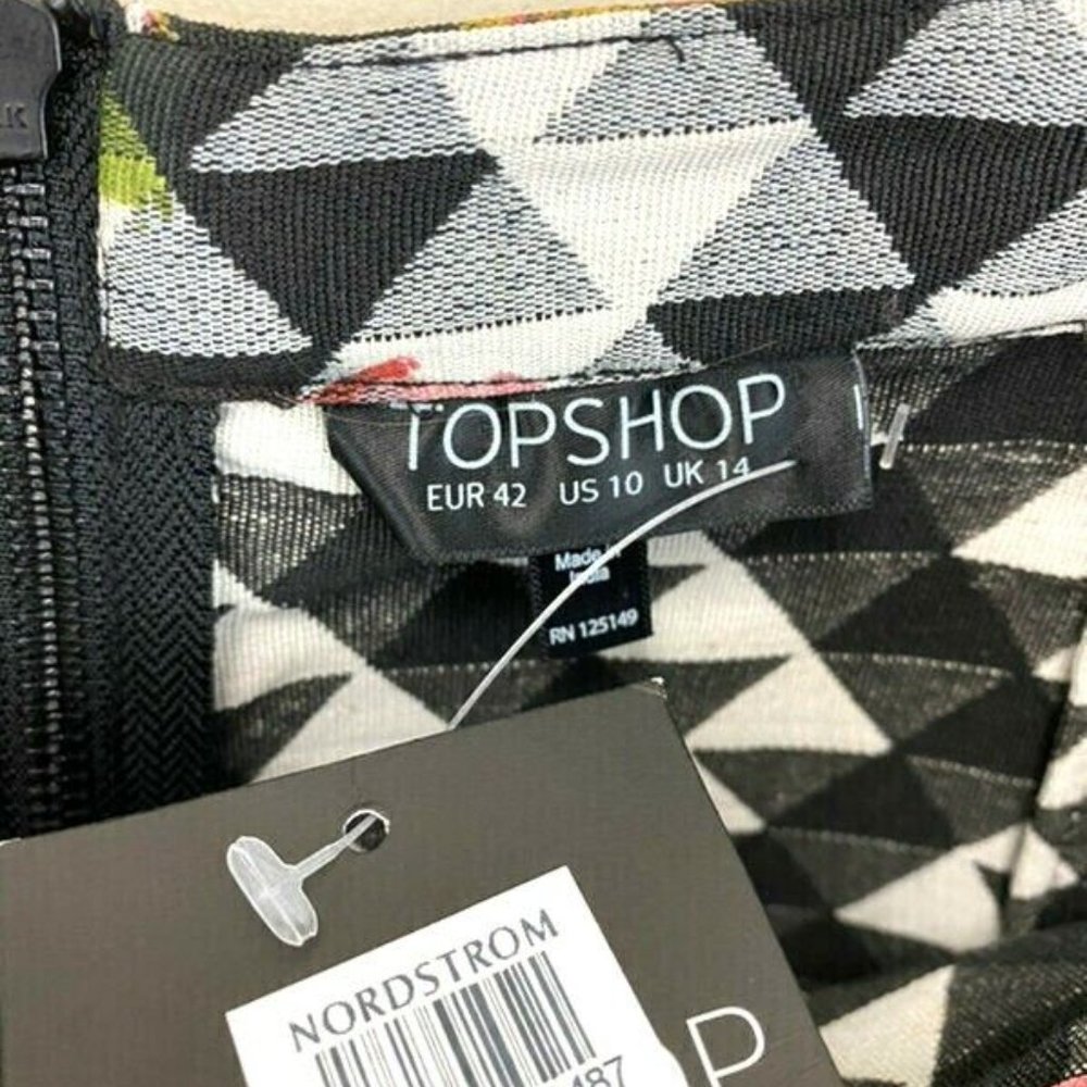 NWT Topshop US 10 Black White Diamond Geo Watercolor Floral Skirt - Picture 3 of 4